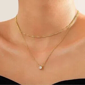 14K Gold Plated 2pc CZ Necklace Set